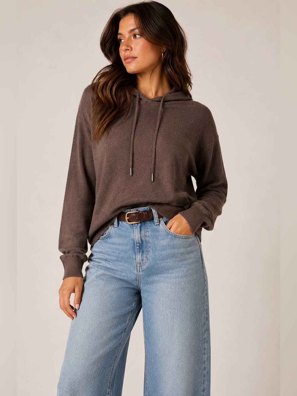 GUESS Los Angeles Lightweight Knit Hoodie Sweater NWT Brown Medium